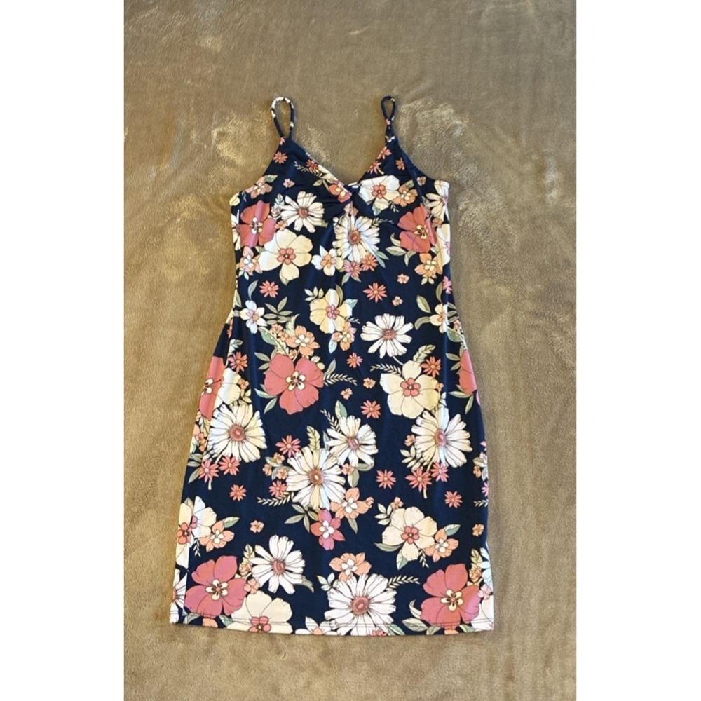 Women's Dress Large Navy Floral Cami Slip Mini Dress Indie Sleeve Tumblr Core